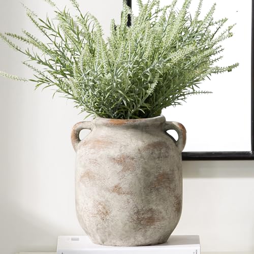 Ceramic Flower Vase Home Decor - 7.6 Inch Farmhouse Rustic Table Vases with Handle Living Room Decoration Decorative Vintage Pottery for Kitchen Shelf Coffee Dining Bookshelf Fireplace Centerpiece - color: 7.6" Retro