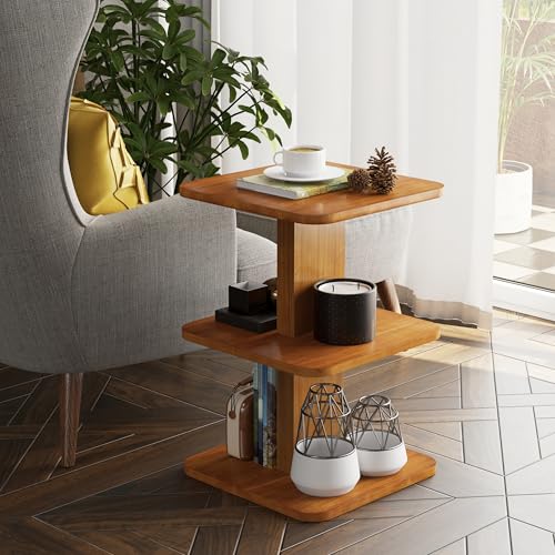 COZAYH Modern Minimalist Wood End Table with 3 Open Shelves, Farmhouse Plant Stand, Small Bookshelf for Living Room, Bedroom