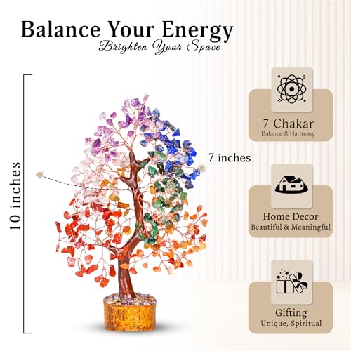 YATSKIA Seven Chakra Crystal Tree, Gemstone Tree of Life, Birthday Gifts for Women, Home Office Decor, Feng Shui Decor, Crystal Gifts - color: Seven Chakra (Copper Wire)