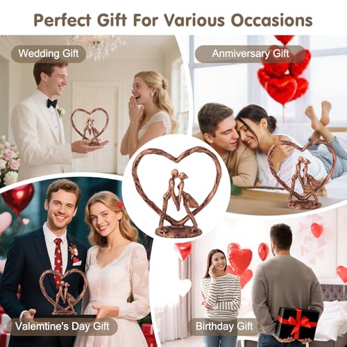 Anniversary Wedding Gift for Her Wife Husband Couple，Antique Bronze Metal Couple Figurine Heart Sculpture Love Statue,Romantic 1st to 60th Anniversary,Includes Gift Box and Gift Card,Valentines Gifts - color: Antique Copper