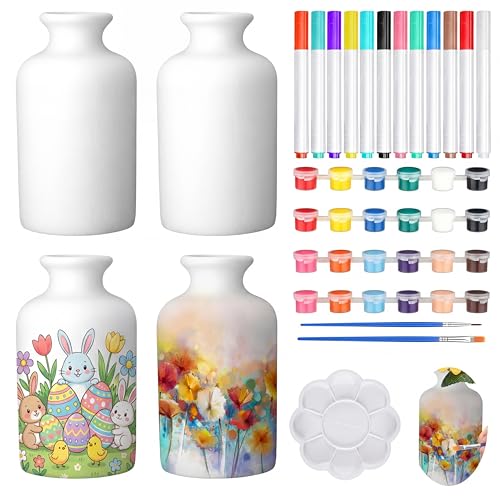 Singhoow 4 Set Mother's Day Paint Your Own Porcelain Paint Vase Art Project White Ceramic Painting Kit for Adults Porcelain Vase Decorating Kit Holiday Supplies DIY(Classic) - color: Classic
