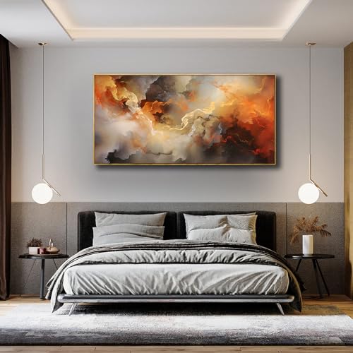 VHMING Abstract Wall Art Framed Ready to Hang Home Decor Orange White Artwork Wall Art Prints Canvas Painting Large Size for Living Room Bedroom Office Decoration 20"x40" - color: Orange, size: 20"L x 40"W