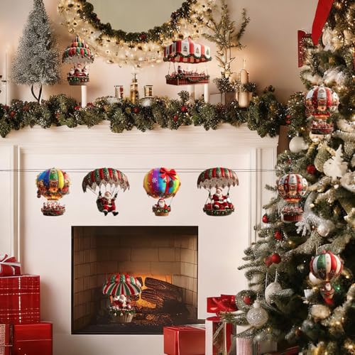 10 Pcs Christmas Hot Air Balloon Santa Hanging Ornaments, Hot Air Christmas Tree Balloon Hanging Ornaments with Santa Claus Holiday Elements, Acrylic Hanging Decor for Xmas, Home Party - color: Style 6