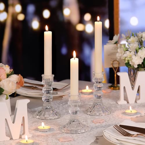 DARJEN 6Pcs Clear Candlestick Holders Set - 4" H & 5" H Striped Taper Candle Holders Bulk, Glass Candle Holders for Wedding, Festival, Party, Table Centerpiece, Gifts - color: Clear, size: Striped Pattern
