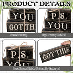 Yuntau 4 Pcs Farmhouse Motivational Office Desk Black Decor P. S. You Got This Wooden Tabletop Inspirational Tiered Tray Decorations Rustic Sign Block Gift for Women Home Kitchen Shelf - style: Got This