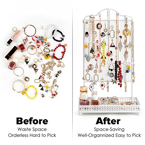 Meangood Jewelry Organizer Stand, Earring Holder Rack for Hanging Earrings Necklace Bracelets Watches Jewelry Display Large Rings Storage as Women Gift (White) - color: Earring White