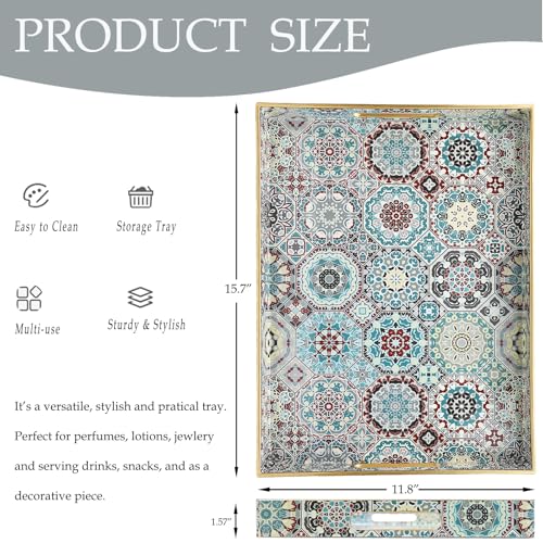 Spsyrine Decorative Serving Tray with Handles, Lacquered Coffee Table Tray for Ottoman, Rectangular Waterproof Platters for Centerpieces, Parties, Living Room, Kitchen Counter Organization SP3040RE2 - color: Sp3040re2, size: 16" x 12" x 1.6"