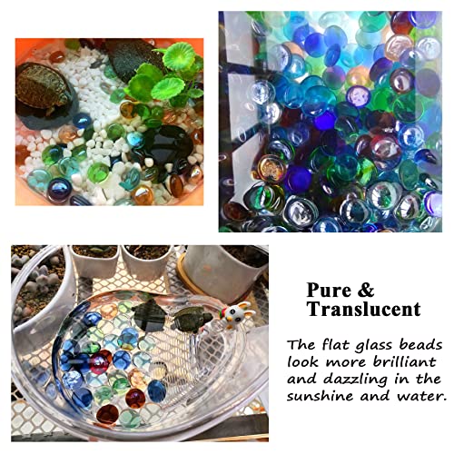 KINGOU 100 pcs Flat Glass Marbles, Replacement Mancala Stones 0.6 LB Mixed Colored Flat Glass Pebbles/Beads/Gems for Games Vase Filler Beads Aquarium Pebbles DIY Craft (12-16mm)