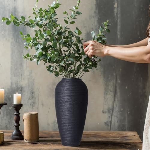 Rustic Ceramic Vase, 13.4" Black Farmhouse Tall Vase, Large Vintage Vases, Modern Terracotta Decor Vases for Home Decor, Living Room, Entryway, Table Centerpieces, Kitchen, Housewarming Gifts - size: 13.4in