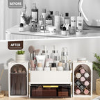 INVSSENE Stackable Makeup Organizer Countertop, Storage Perfume Skincare Cosmetic Lipstick Face Mask Makeup Brush Palettes, Ideal for Vanity Bathroom Counter - color: 3516 White+Coffee