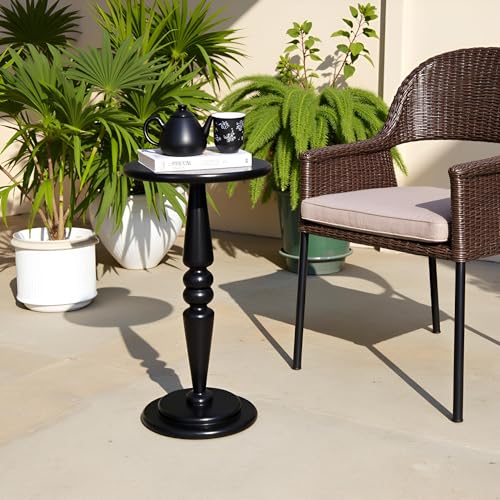 SwallowLiving Black Side Table, 25" Tall Small Round End Table for Small Spaces, Solid Pine Wood Pedestal Drink Table, Narrow Accent Table for Living Room, Bedroom & Entryway, Matte Black Finish - color: Black Spindle