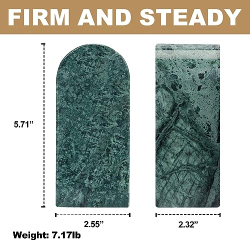 Koville Indian Natural Marble Bookends for Shelves, Decorative Book Ends, 7lbs Heavy-Duty Marble Book Holders, Bookshelf Apartment Decor for Normal Books/CD/Video Games(Indian Green) - color: Green Marble-indian Green, size: 7lb