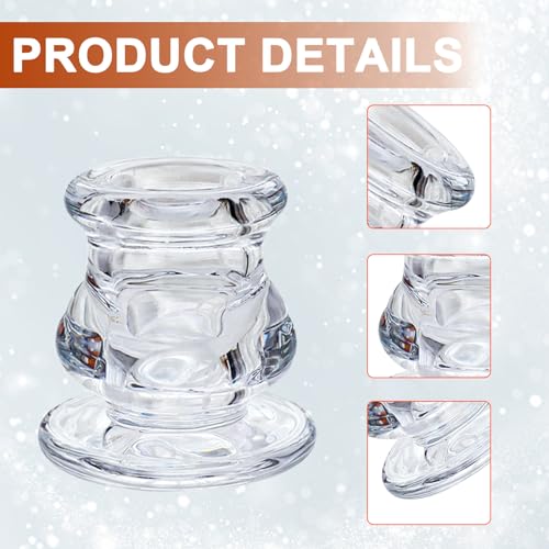 24 Pcs 2.2 Inch High Glass Candle Holders Clear Candle Holder Taper Candles Holders Thicker Glass Candle Sticks Set Clear Candle Stick Holders for Party Wedding Table Decor