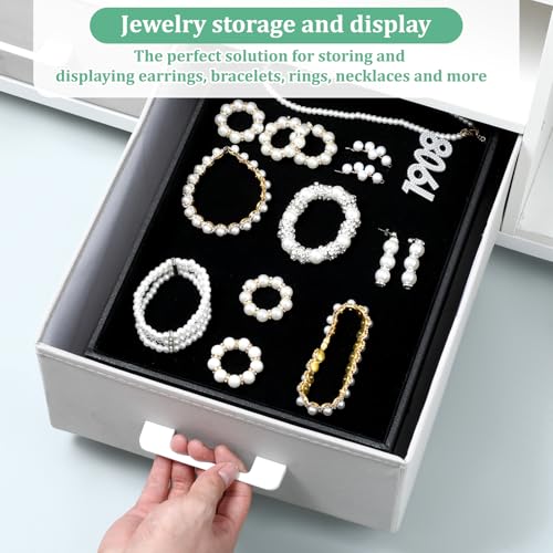4 Pcs Stackable Jewelry Tray Black Showcase Display Jewelry Organizer Tray Bracelet Ring Earring Necklace Organizer Empty Plate for Drawers Countertop