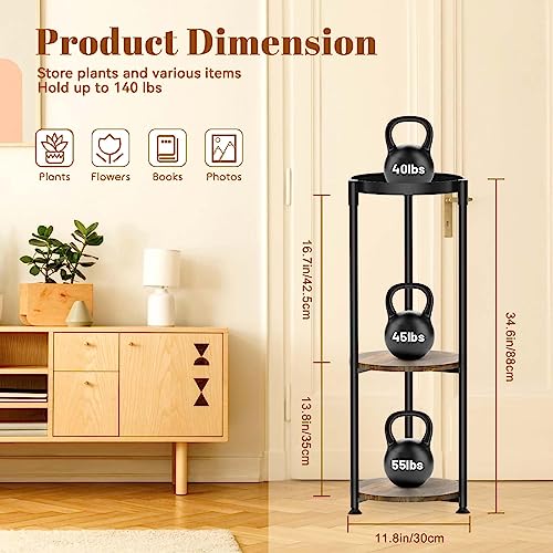 KMOTASUO 3 Tier Black Plant Stand Indoor for Large Tall Heavy Duty Planter, Multiple Sturdy Metal Flower Corner Rack for Narrow House Floor, Iron Vertical Level Round Orchi Holder Organizer, Modern - color: Black + Brown, size: 3 Tier