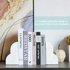 Decorative Book Ends for Heavy Books - Concrete Clound Aesthetic Bookends - Set of 2 Boho Book Stopper for Modern Home Office Bookshelf Decor (Concrete-White)