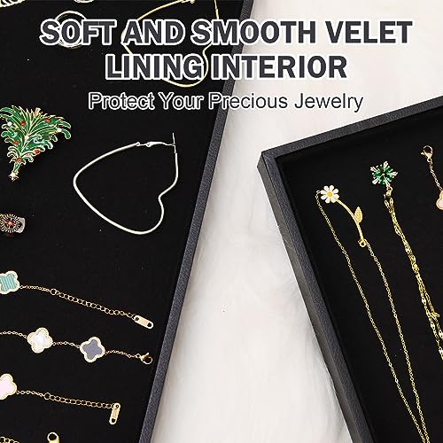 Velvet Jewelry Tray for Drawers Black Jewelrys Display Tray Stackable Jewelry Organizer Trays for Necklace Bracelet Ring Watch (4, Black)