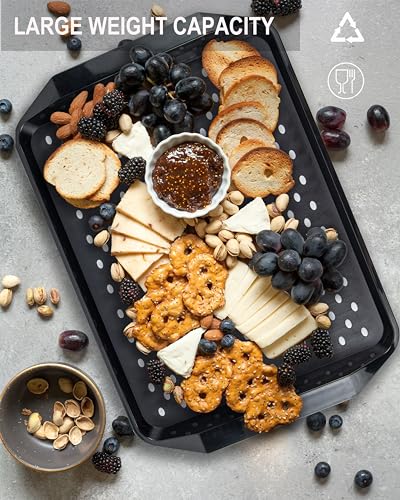 KAQAHIDO Large Non Slip Serving Tray with Grippy Dots, TV Lap Trays for Eating on Couch, Meal Serve for Dinner Breakfast, Rectangular Food Carrying for Plates, Glasses, Dishes, Set of 2, Black - color: Black