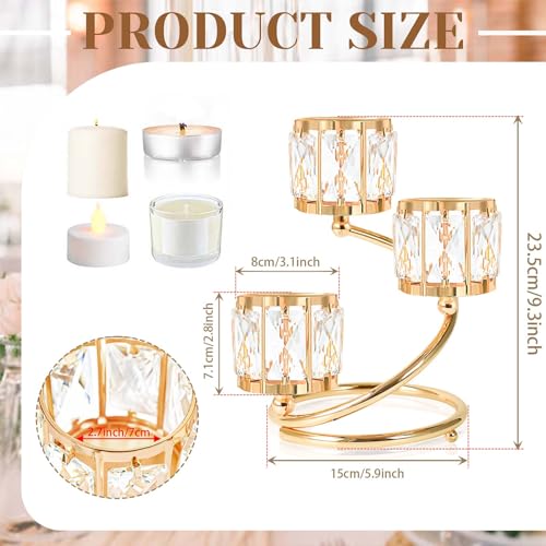 Metal 3 Arm Crystal Candle Holder - Tea Light Centerpiece Candle Holder, Votive Holder with Sparkling Crystal Bowl, Suitable for Wedding, Table Centerpiece, Home Decor (1, 3 arm-Gold) - size: 3 arm-Gold