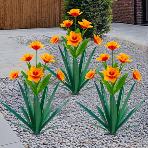 Homight Metal Agave Plant Outdoor Decoration Outdoor Garden Decoration Daffodils Flowers Mexican Yard Art Daffodils Flowers Decorative Garden Gift (3 Big Orange Daffodil) - color: 3 Big Orange Daffodil