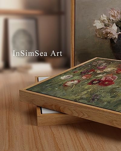 InSimSea Framed Canvas Wall Art Vintage Decor, Flowers Canvas Wall Art Modern Farmhouse Decor, Botanical Wall Art Painting for Office, Bedroom Bathroom Office home Decor, 24"x36" - color: A Bed of Poppies, size: 36"L x 24"W