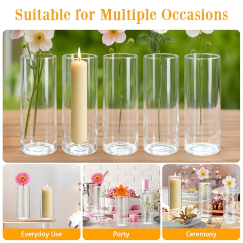 12 Pack 6.5" Tall x 2.4" Diameter Clear Glass Cylinder Vases-Flower Vases for Centerpieces, Hurricane & Floating Candle Holders for Weddings, Parties, Home Decor,Table Displays - size: 12 Pc(6.5" x 2.4")