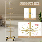 Retail Display Stand Store Display Rack 6 Tier Metal Spinning Display Stand Rack with Wheels Keychain Jewelry Stocking Hat Stand with Hooks for Malls, Showroom, Retail Store (6 Tier Gold) - color: 6 Tier Gold