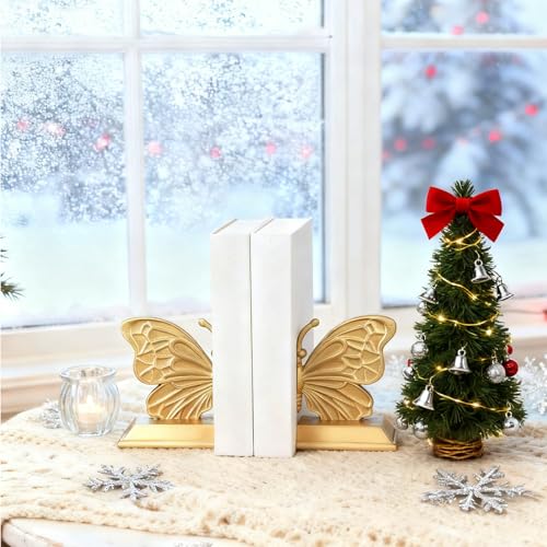 Kathfly Decorative Butterfly Bookends, Vintage Butterfly Book Ends, Resin Gold Bookends for Shelves, Heavy Duty Book Stopper for Desk Home Office, Shelf Decoration - style: Butterfly