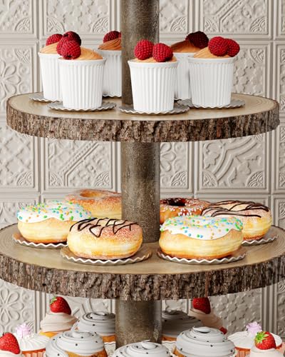 SANYOUNG Wood Cupcake Stand, 4 Tier Wooden Cupcake Tower, Large Rustic Cake Display Holder Stand for Woodland Baby Shower, Wedding, Birthday, Tea Party, Farmhouse Dessert Table Decorations