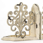 Heavy Duty Book Ends Set of 2, Medallions Decorative Bookends, Cast Iron Book Ends for Shelves, Shabby Chic White.