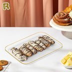 3 Pack Plastic Serving Trays for Party - Gold Serving Tray 8 x 11 Inch - Heavy Duty Dessert Trays for Food - Rectangular Party Serving Trays for Entertaining - Clear Cookie Platters - color: Clear and Gold Rim