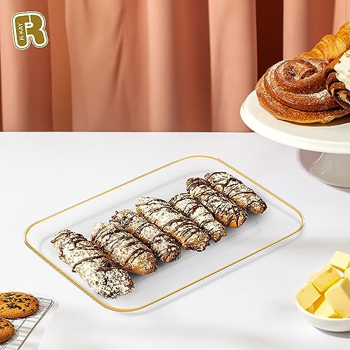 6 Pack Plastic Serving Trays for Party - 8 x 11 Disposable Serving Tray - Heavy Duty Gold Dessert Trays (Clear) - color: Clear