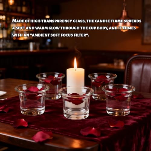 6 Pcs Clear Chunky Glass Lip Votive Candle Holders Tealight Votive Cups for Wedding Proposal, Spa Aromatherapy, Meditation, Table Decorations Clear Cups