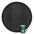 HofferRuffer Round Serving Tray 20'', Elegant Faux Leather Circle Ottoman Table Tray, Serve Tea Coffee Breakfast in Bedroom Living Room Kitchen (Classic Black) - color: Black, size: 20"