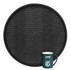 HofferRuffer Round Serving Tray 20'', Elegant Faux Leather Circle Ottoman Table Tray, Serve Tea Coffee Breakfast in Bedroom Living Room Kitchen (Classic Black) - color: Black, size: 20"