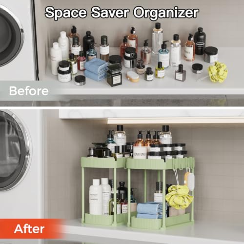 Ukeetap 2 Pack Multi-Purpose Pull-Out Storage Organizers, Under Sink Organizers and Storage for Bathroom & Kitchen, Under Cabinet Organizers and storage, 14.8 Inch, Green - color: Green, size: 14.8 Inch