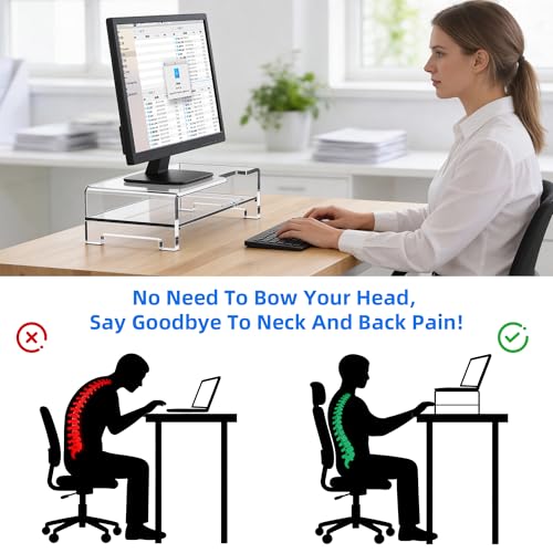 Acrylic Monitor Stand Riser Acrylic Laptop Stand Clear Computer Stand Laptop Riser with Storage Desk Organizer Accessories for Home and Office - style: 16''-2Tier
