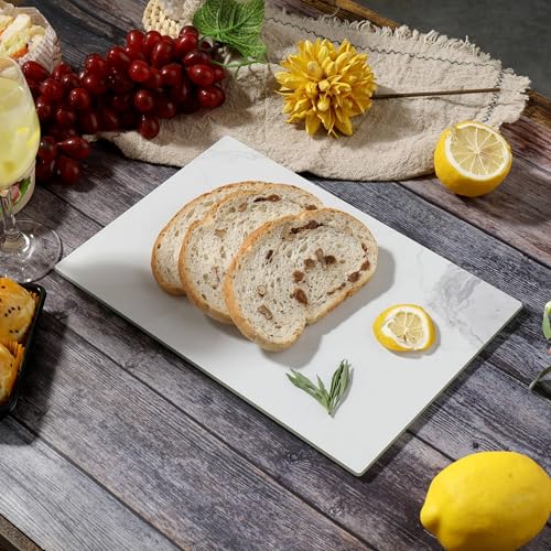 Murrey Home Glass Cutting Board for Kitchen Counter, Tempered Glass Chopping Boards Dishwasher Safe, Small Clear Countertop Tray, Scratch Resistant, Heat Resistant, Non Toxic, White Marble, 16"x12" - color: Textured White Marble, size: 15.7"L x 11.8"W