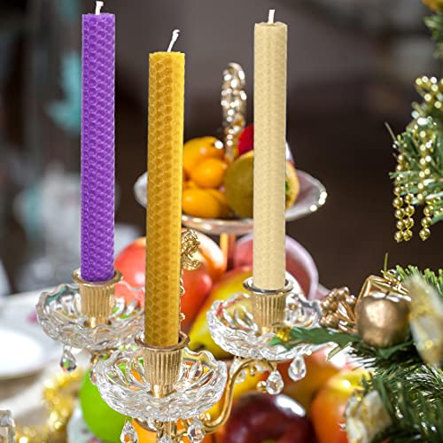 DEYBBY Natural Beeswax Taper Candles, Hand-Rolled Beeswax Candles Honeycomb Design, Dripless and Smokeless,Set of 6 (Purple) - color: Purple, size: 6 Pack