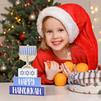 Smile Hanukkah Wood Decoration Set Hanukkah Sign and Blocks Farmhouse Decor Rustic Menorah Hexagram, Party Supplies Gifts Festive Holiday Centerpiece and Table Decoration - style: Hanukkah