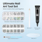 Beetles Gel Polish Nail Glue with Nail Gems Set, 15ml Nail Rhinestone Glue &120+2000Pcs Crystal Glass AB Rhinestones For Nails art, Nail Gems with Double-Ended Clean Up Nail Brush Gifts for Girls - color: 0-6-Nail Art Glue & Rhinestones Set