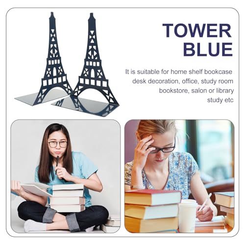 SAFIGLE 2Pcs Metal Tower Shape Book Holders for Desk Organization Decorative Book Stands for Home Office Library Sturdy Reusable for Shelves - color: Blue