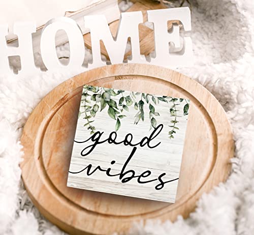 SRADMO Botanical Eucalyptus Leaves Wood Box Sign Desk Decor, Rustic Eucalyptus Leaves Wooden Block Box Sign Decoration For Home Office Shelf Table Decor - color: white, size: 5″×5″