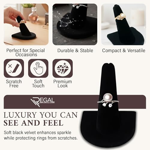 RJ Displays 12 Pcs Black Velvet Rings Display Stand, Jewelry Holder Organizer for Wedding, Showcase & Selling-Perfect Ring Display Case-Jewelry Ring Organizer holder-Perfect Rings stand for vendors - size: Pack of 12