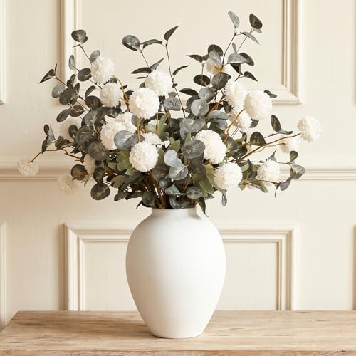 White Artificial Flowers & Greenery With Vase, Faux Floral Arrangement Centerpiece for Dining Table, Realistic Silk Flowers With Modern Vase for Kitchen, Living Room, Bedroom, Entryway & Bathroom - size: white/Green in vase