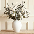 White Artificial Flowers & Greenery With Vase, Faux Floral Arrangement Centerpiece for Dining Table, Realistic Silk Flowers With Modern Vase for Kitchen, Living Room, Bedroom, Entryway & Bathroom - size: white/Green in vase