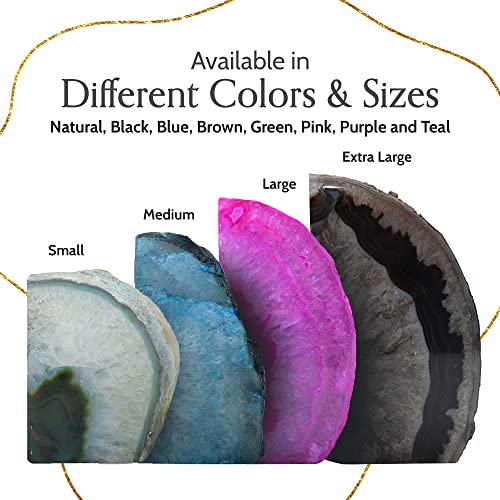 Nature's Decorations A Quality Black Agate Geode Bookends - Heavy Duty with Non-Skid Rubber Bumpers for Shelves, Office, Home Decor - Cool Crystal Stone (1 Pair 6-8 LB) - color: Black, size: A Grade 6 - 8 Lbs