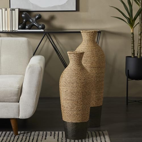 Deco 79 Seagrass Handmade Decorative Vase Tall Woven Floor Centerpiece Vase, Vase for Home Decoration 10" x 10" x 28", Brown - size: 10" x 10" x 28"