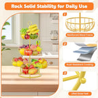 PouHenier.jh 5 Tier Fruit Basket Stand for Counter, Kitchen Tall Tiered Fruit Bowl Organizer for Dining Table Countertop, Multi Level Fresh Produce and Vegetable Holder Rack, Sturdy Metal Wire, Gold