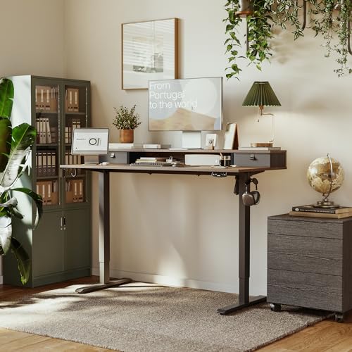 Agilestic 63 x 24 Inches Height Adjustable Electric Standing Desk with 2 Drawers, Stand Up Electric Desk Adjustable Height, Sit Stand Computer Gaming Table with Splice Board, Rustic Brown - color: Rustic Brown, size: 63 x 24 Inches with 2 drawers